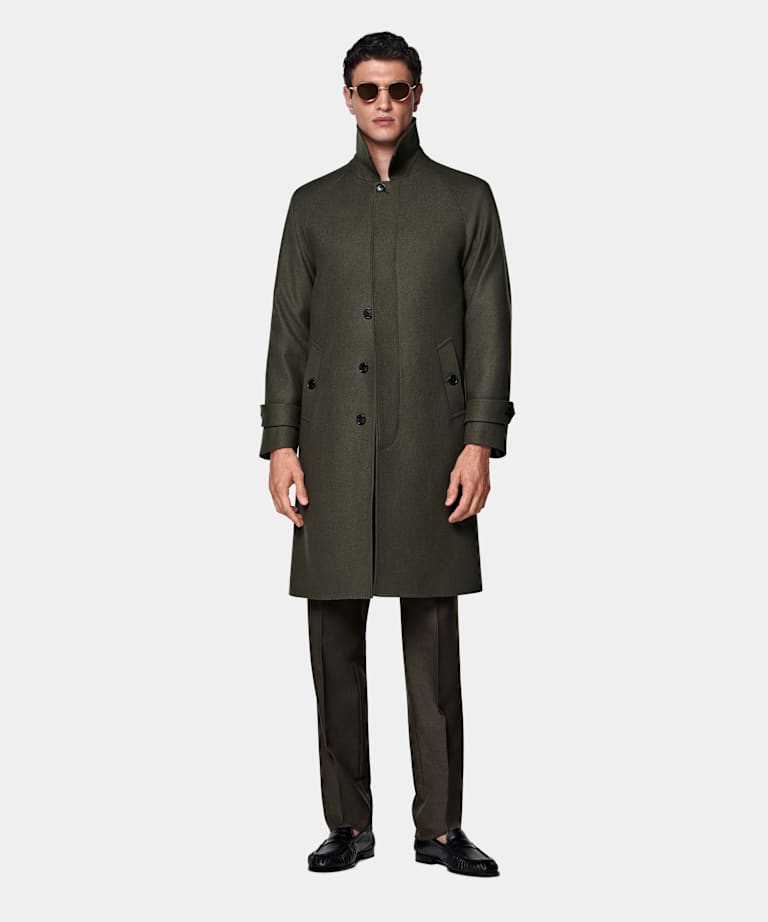 Green Relaxed Raglan Overcoat
