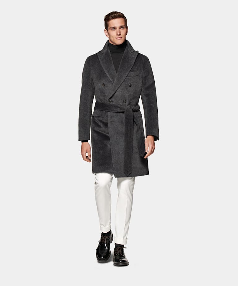Dark Grey Belted Overcoat