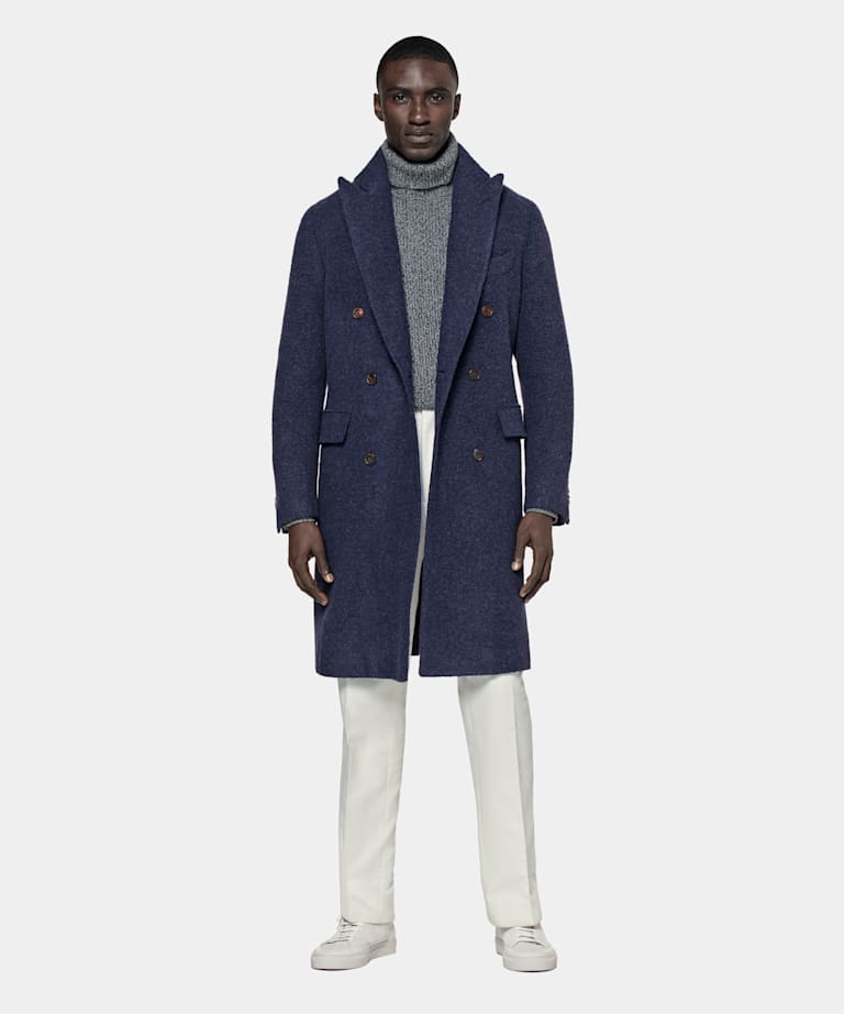 Mid Blue Belted Overcoat