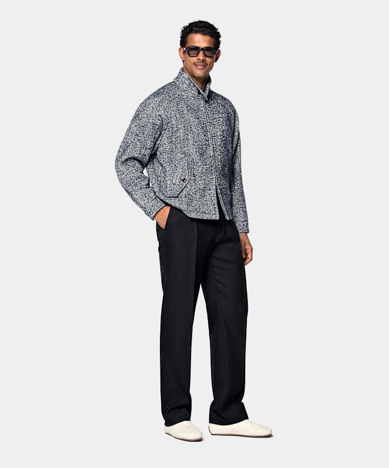 Chaqueta bomber ragl&aacute;n azul marino punto de espiga