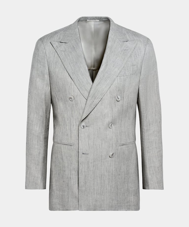 Light Grey Herringbone Tailored Fit Havana Blazer