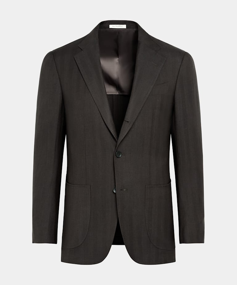 Dark Brown Herringbone Tailored Fit Havana Blazer