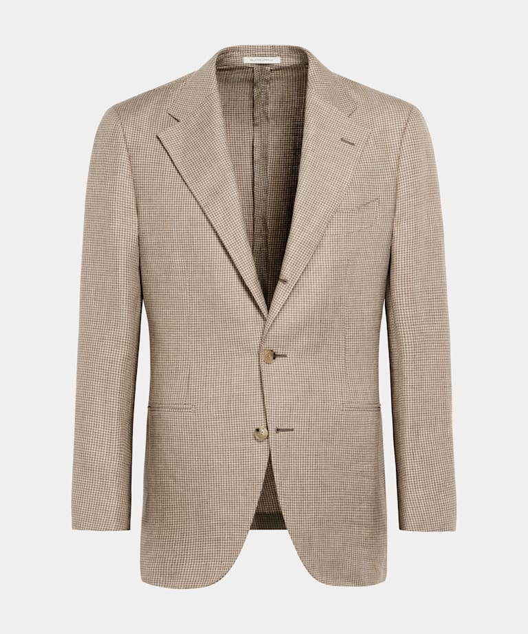 Mid Brown Houndstooth Relaxed Fit Roma Blazer