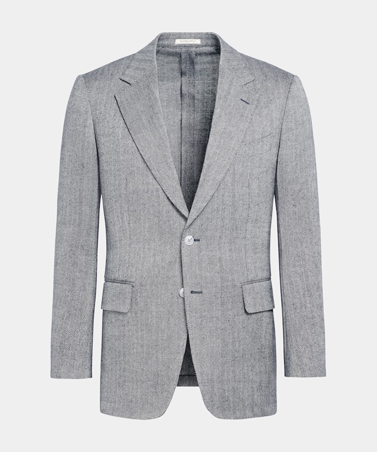 Navy Herringbone Tailored Fit Milano Blazer