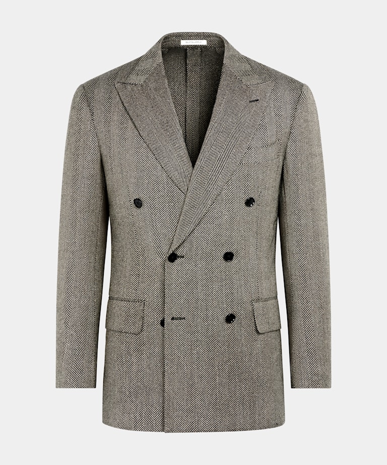 Brown Herringbone Tailored Fit Milano Blazer