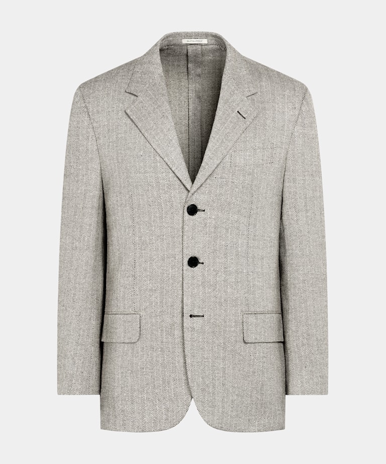 Mid Brown Herringbone Relaxed Fit Brera Blazer