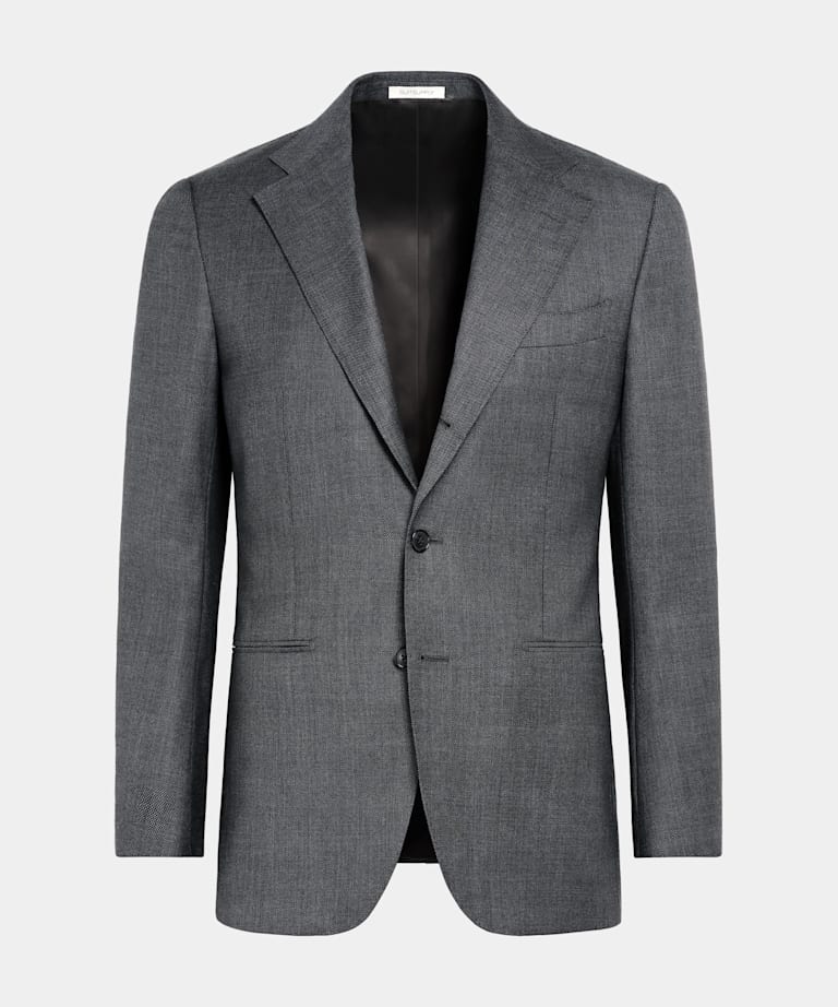 Dark Grey Bird's Eye Tailored Fit Havana Suit Jacket