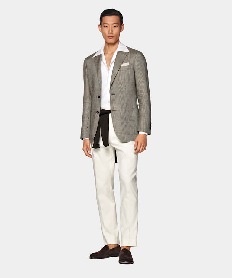 Mid Brown Checked Tailored Fit Havana Blazer