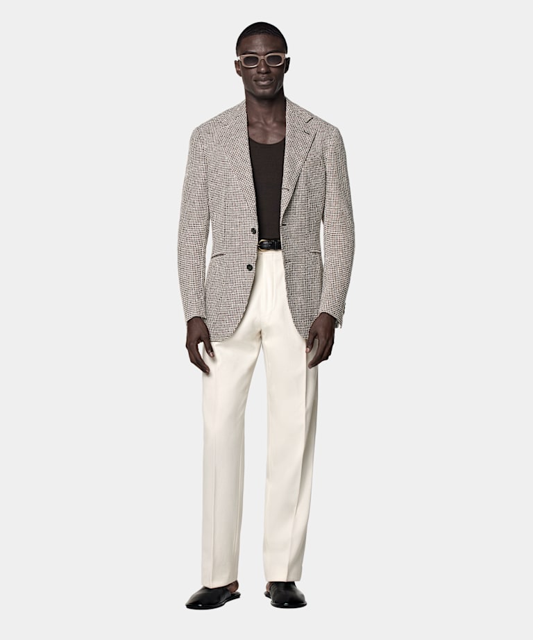 Mid Brown Checked Relaxed Fit Roma Blazer