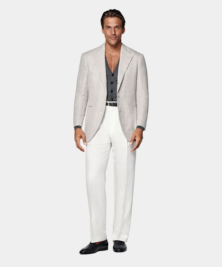 Light Grey Checked Relaxed Fit Roma Blazer