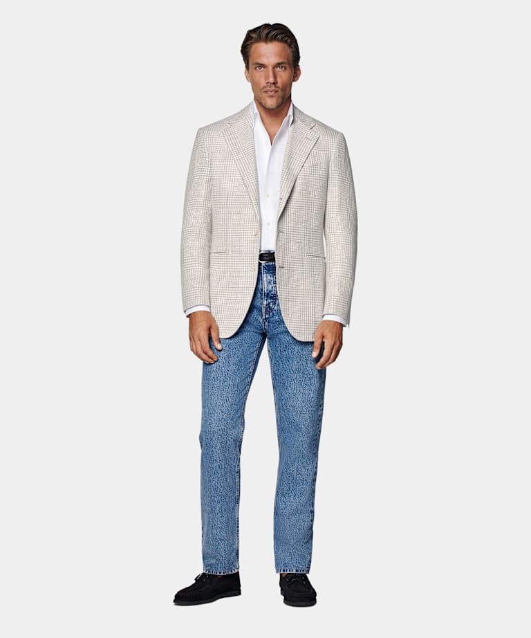 Light Grey Checked Relaxed Fit Roma Blazer