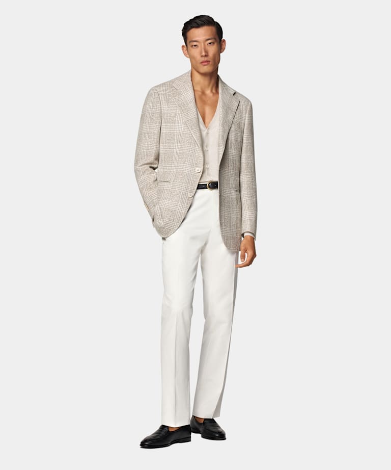 Sand Checked Relaxed Fit Roma Blazer