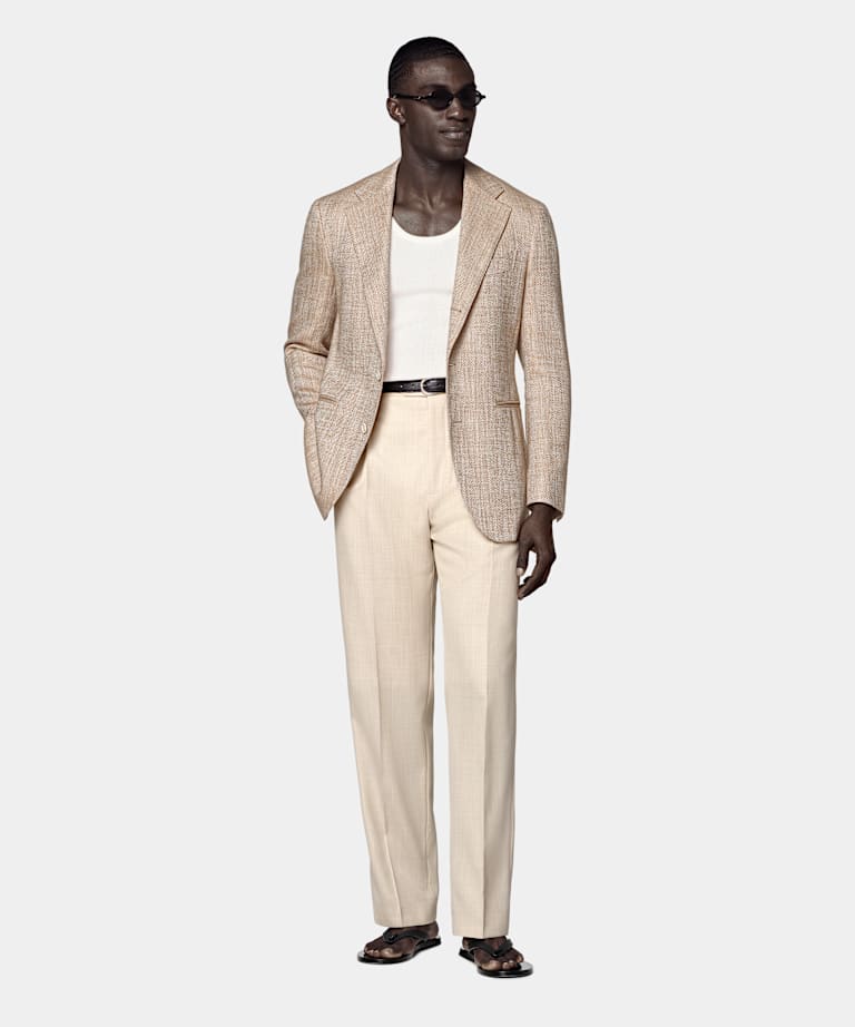 Light Brown Herringbone Relaxed Fit Roma Blazer