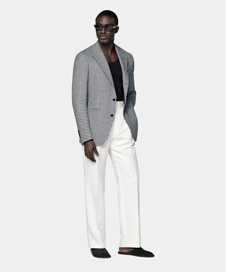 Navy Houndstooth Relaxed Fit Roma Blazer