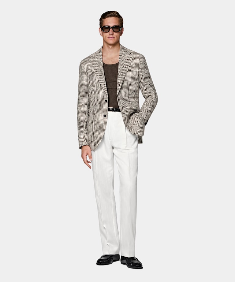 Mid Brown Checked Relaxed Fit Roma Blazer