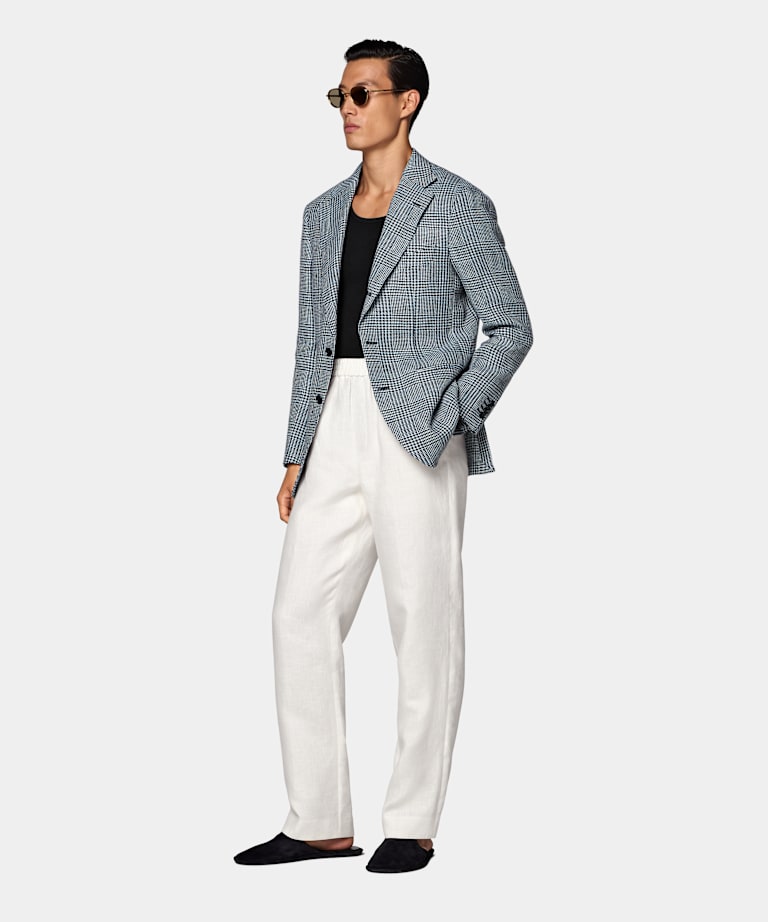 Light Blue Checked Relaxed Fit Roma Blazer