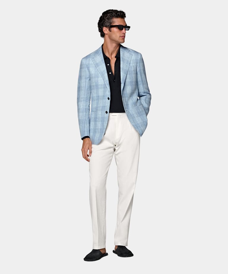Light Blue Checked Tailored Fit Havana Blazer