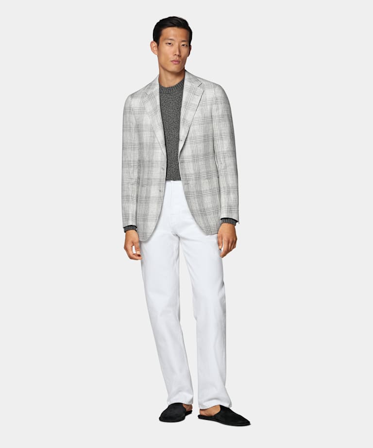 Light Grey Checked Tailored Fit Havana Blazer