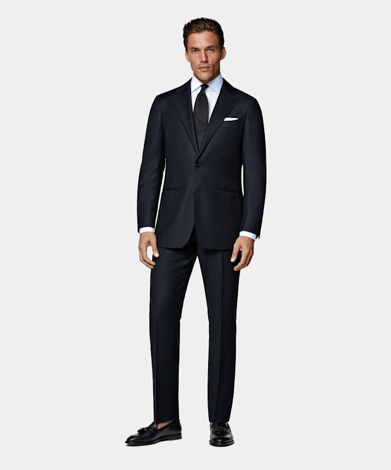 Navy Bird's Eye Tailored Fit Havana Suit Jacket
