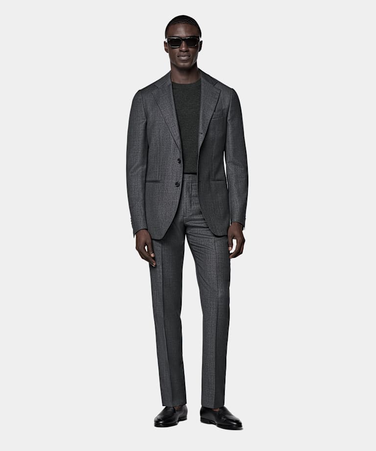 Dark Grey Bird's Eye Tailored Fit Havana Suit Jacket