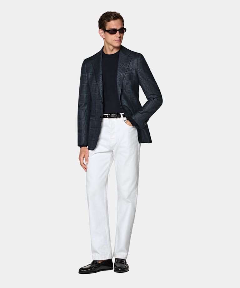 Navy Checked Tailored Fit Havana Blazer