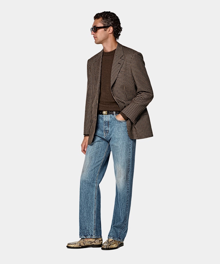 Mid Brown Checked Relaxed Fit Brera Blazer