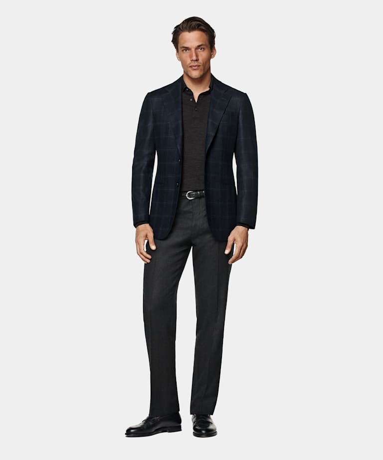 Navy Checked Tailored Fit Havana Blazer