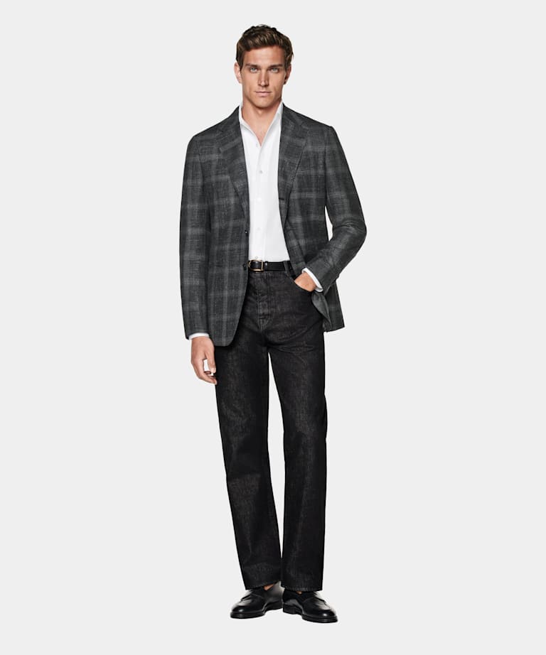 Grey Checked Tailored Fit Havana Blazer
