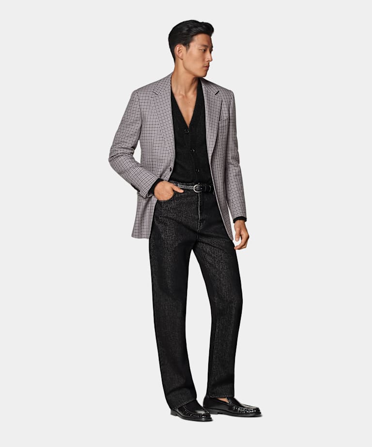 Taupe Checked Tailored Fit Milano Blazer