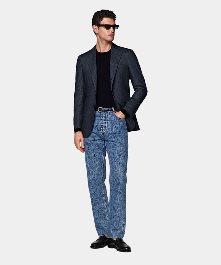 Blazer Havana coupe Tailored bleu marine à carreaux