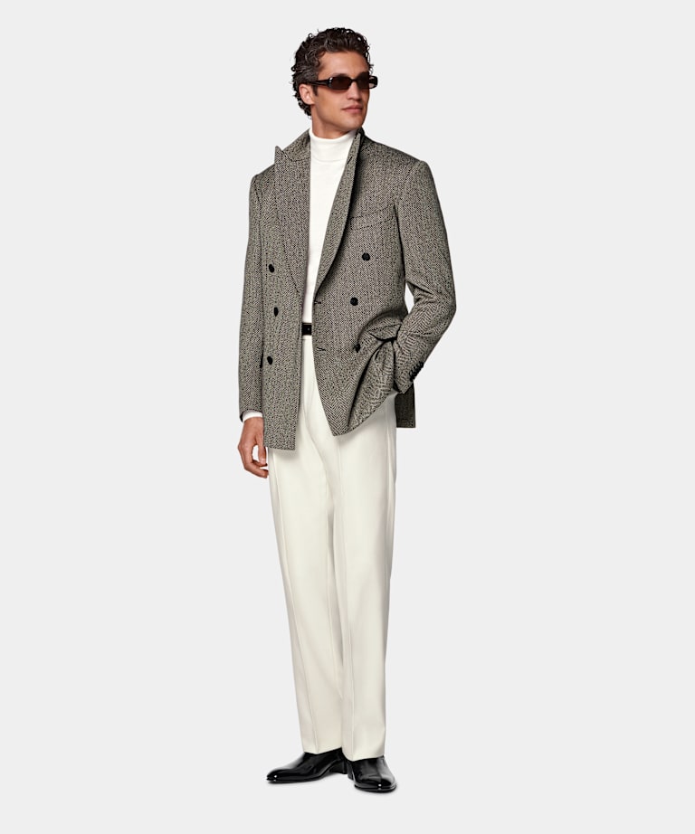 Brown Herringbone Tailored Fit Milano Blazer