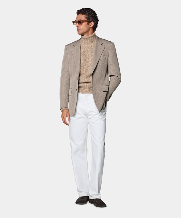 Mid Taupe Relaxed Fit Roma Suit Jacket