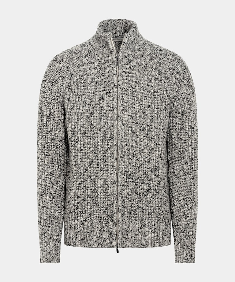 Light Brown Ribbed Moulin&eacute; Zip Cardigan