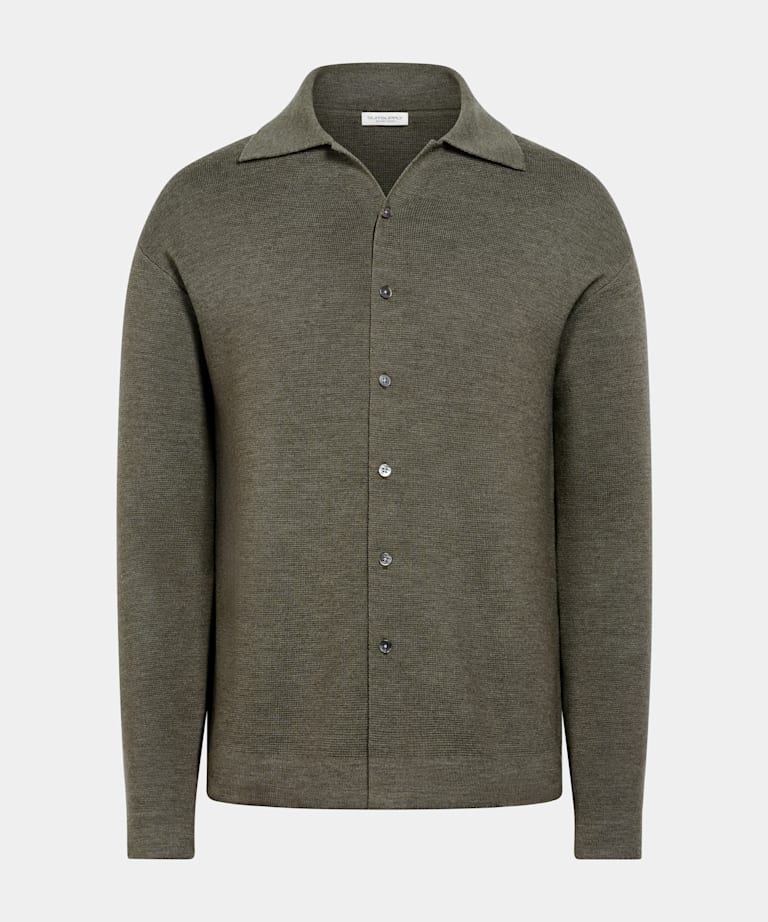 Polo-Cardigan mittelgr&uuml;n Langarm