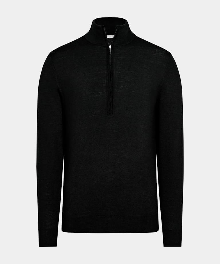 Black Merino Half Zip