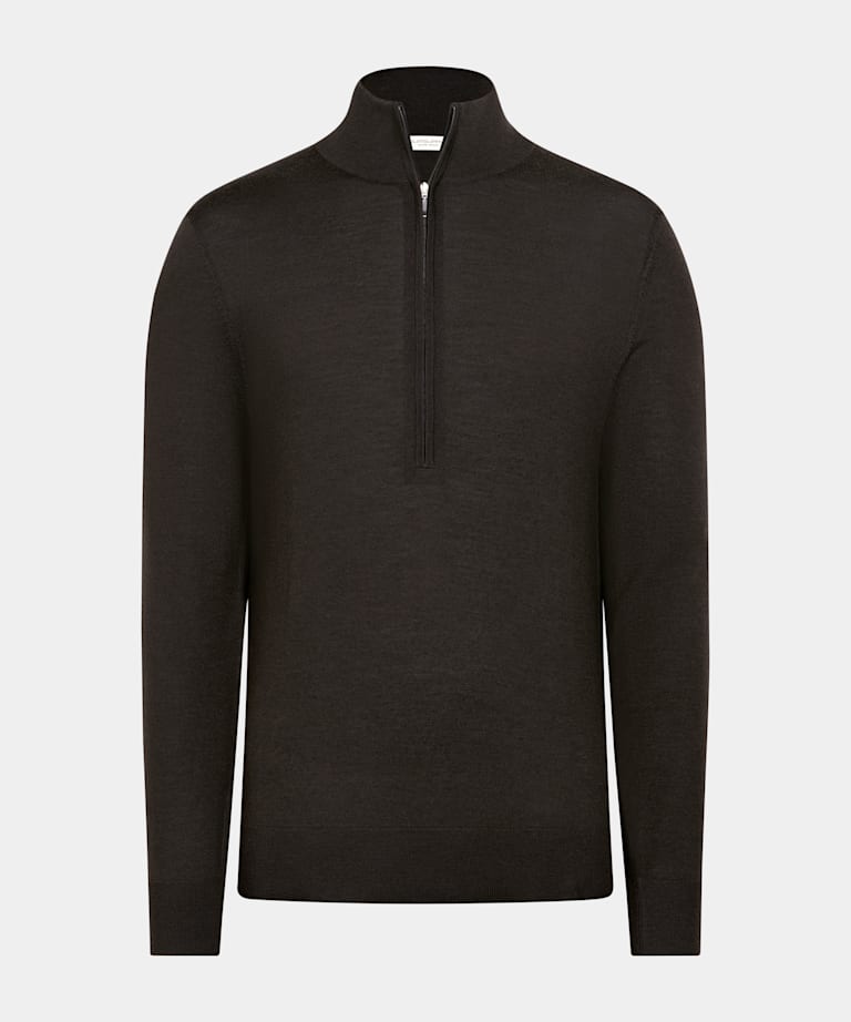 Dark Brown Merino Half Zip