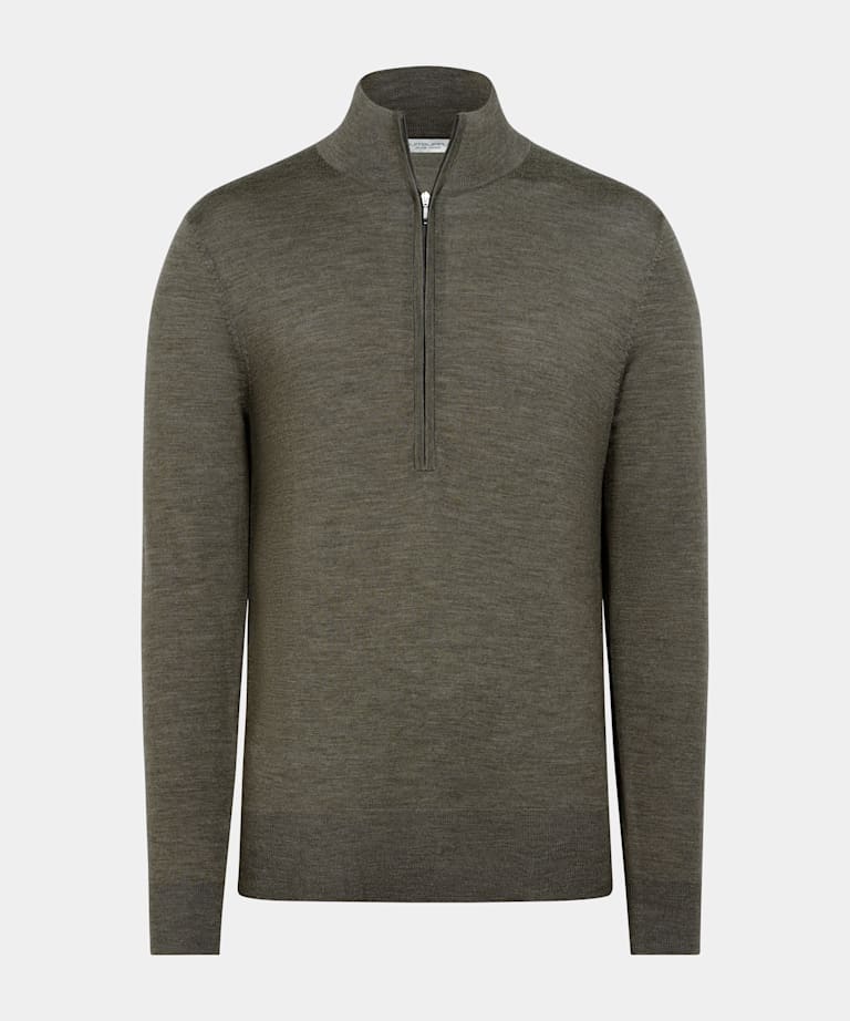 Mid Green Merino Half Zip
