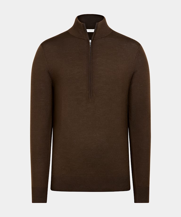 Mid Brown Merino Half Zip