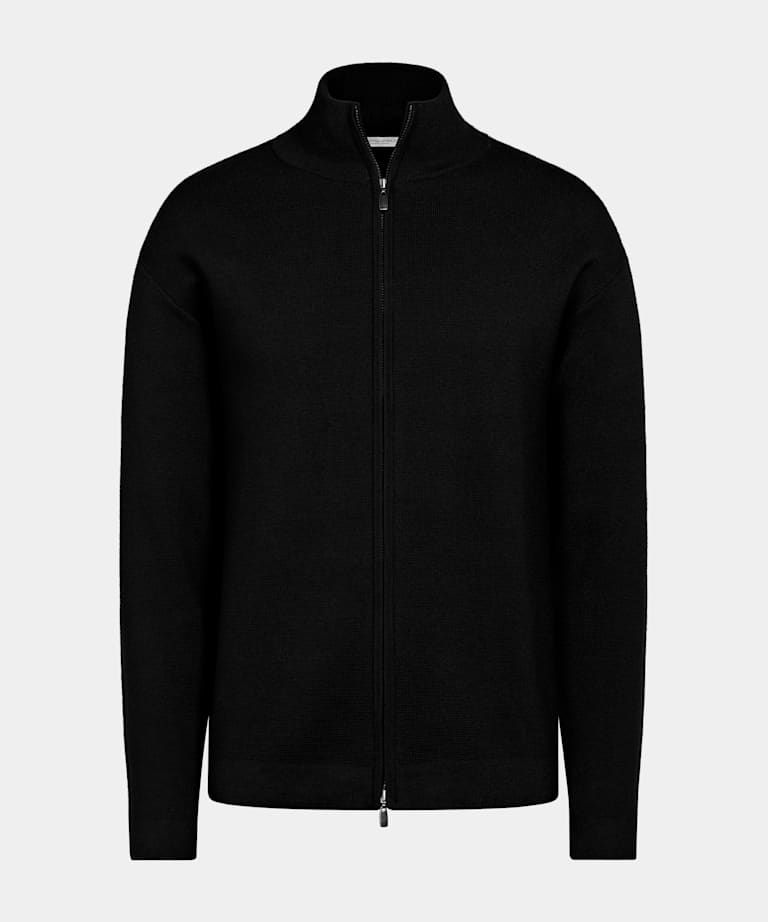 Black Merino Zip Cardigan