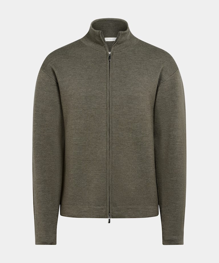 Mid Green Merino Zip Cardigan