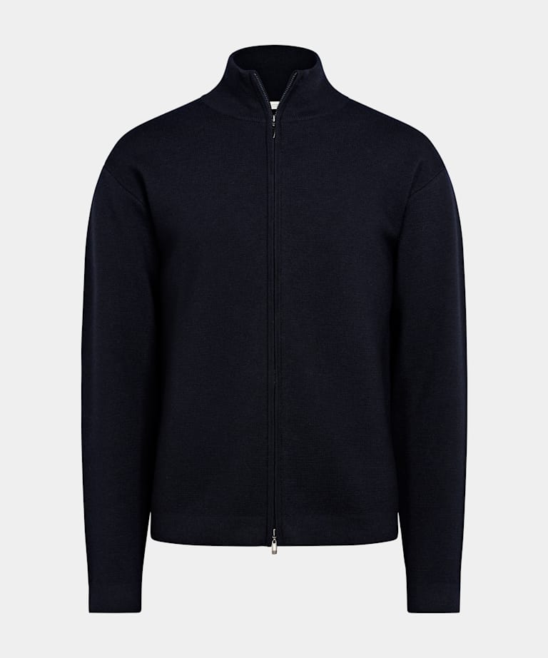 Navy Merino Zip Cardigan
