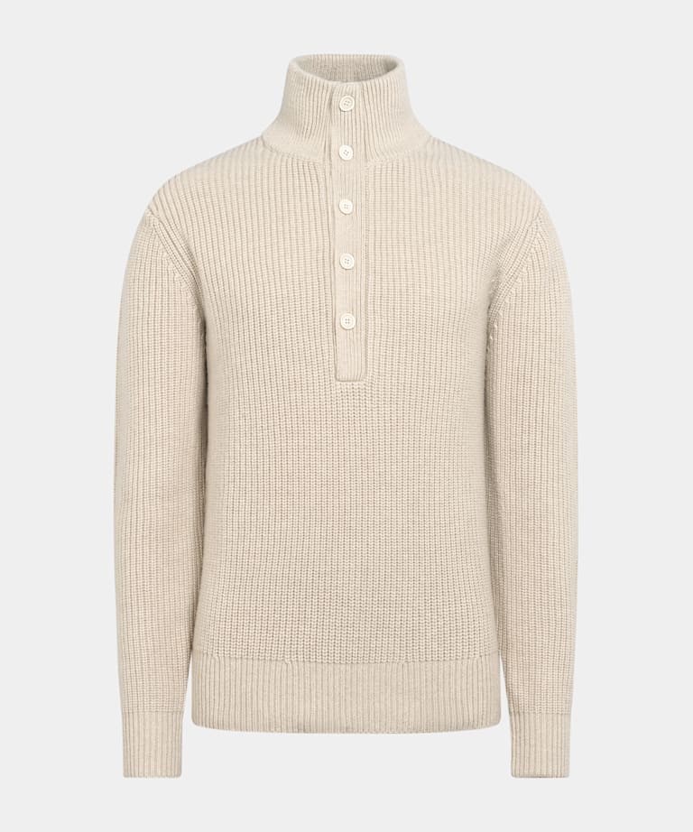 Light Brown Ribbed Long Sleeve Funnel-Neck