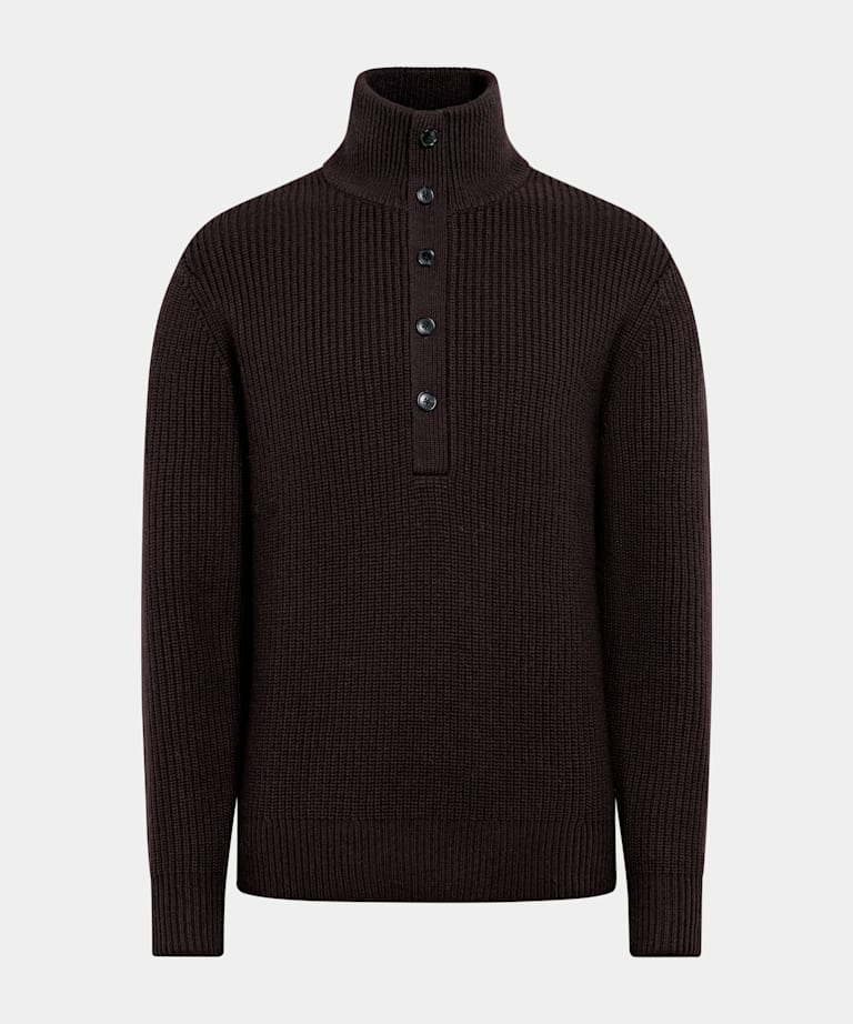 Dark Purple Ribbed Long Sleeve Funnel-Neck