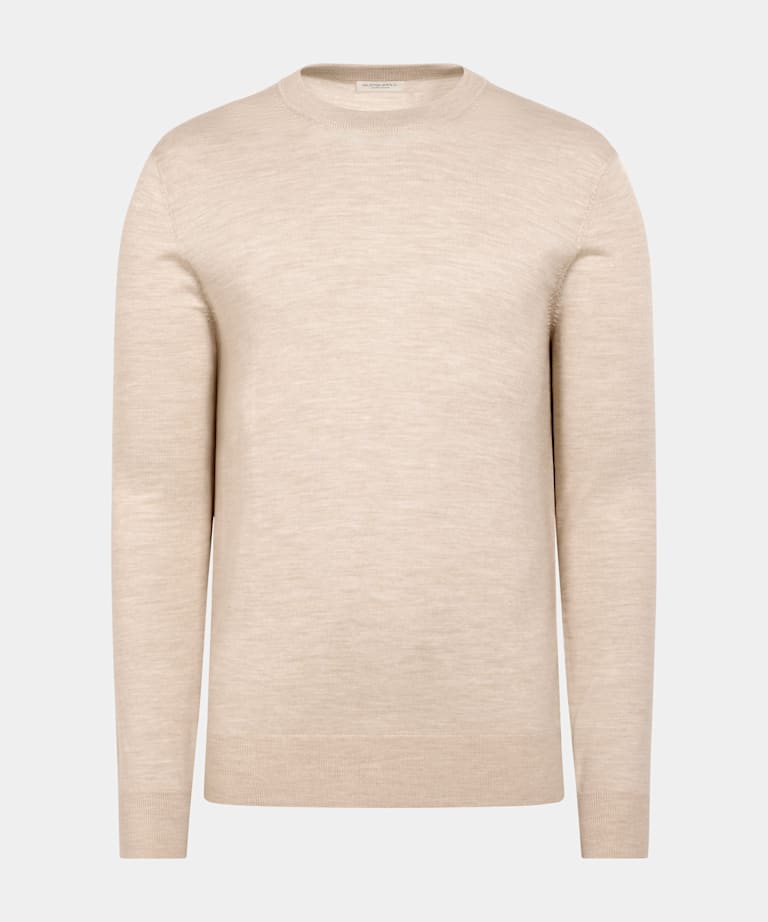 Jersey cuello redondo marr&oacute;n claro merino