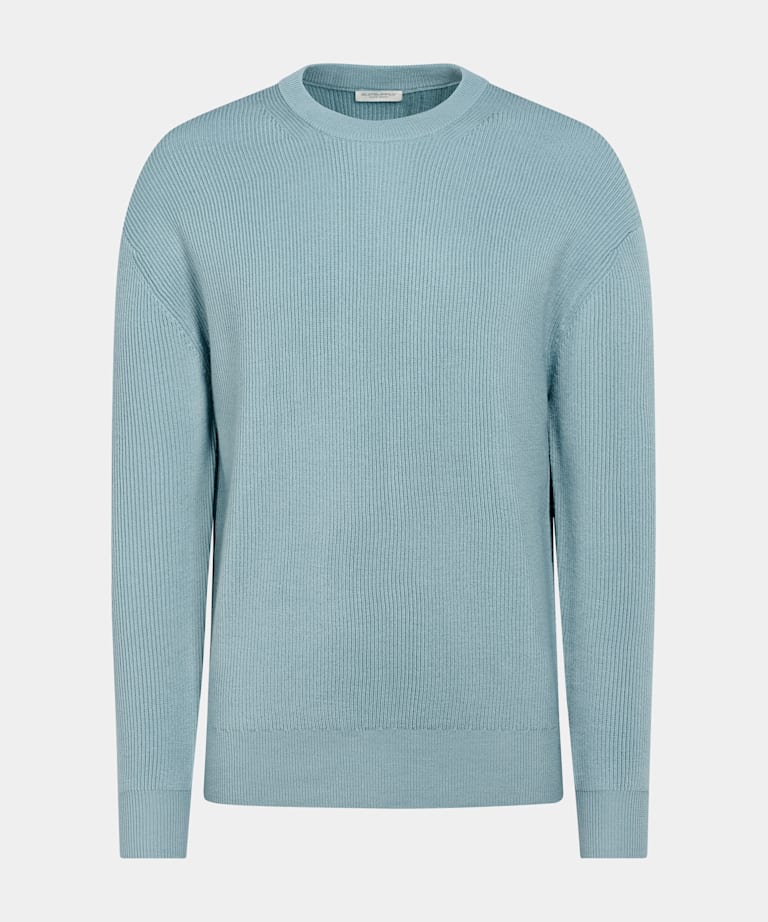 Girocollo merino azzurro a costine