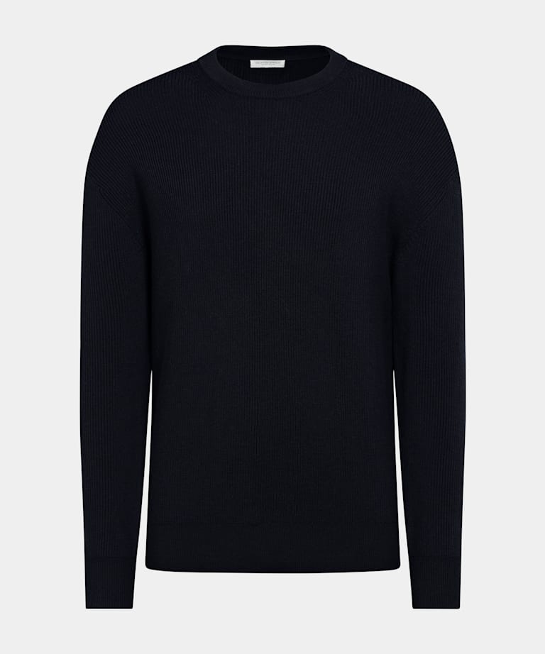 Pull col rond m&eacute;rinos c&ocirc;tel&eacute; bleu marine