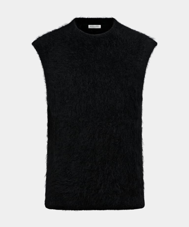 Pull col rond sans manches noir duveteux
