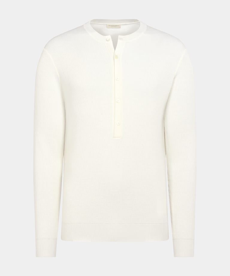 Sweter henley prążkowany w odcieniu bieli