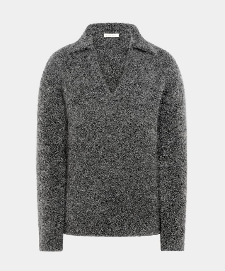 Dark Grey Long Sleeve Buttonless Polo