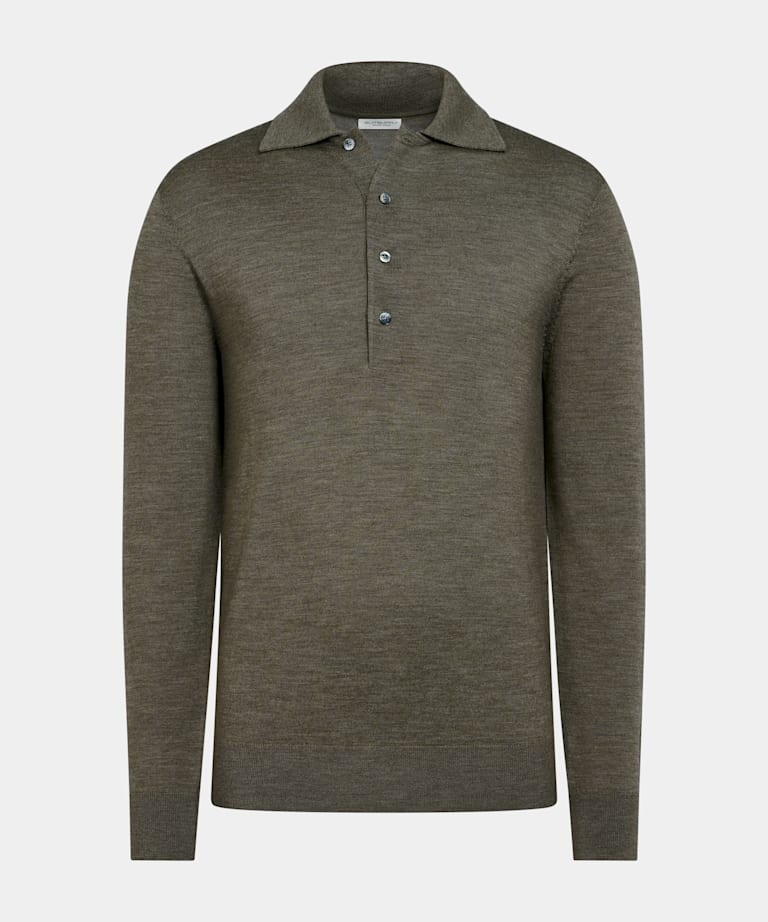 Mid Green Merino Long Sleeve Polo